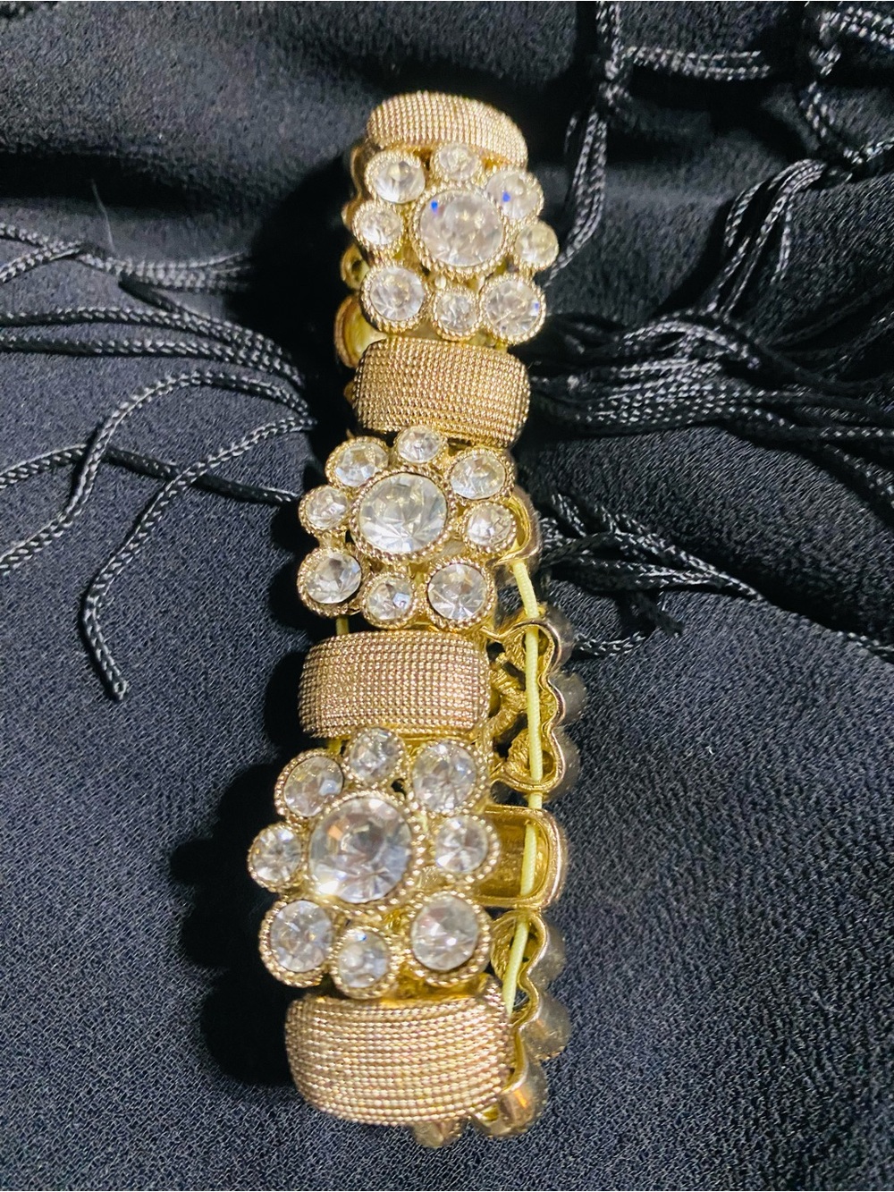 RMN Gold Tone Rhinestone Stretch Bracelet Floral Crystal Statement Bracelet - Picture 4 of 12